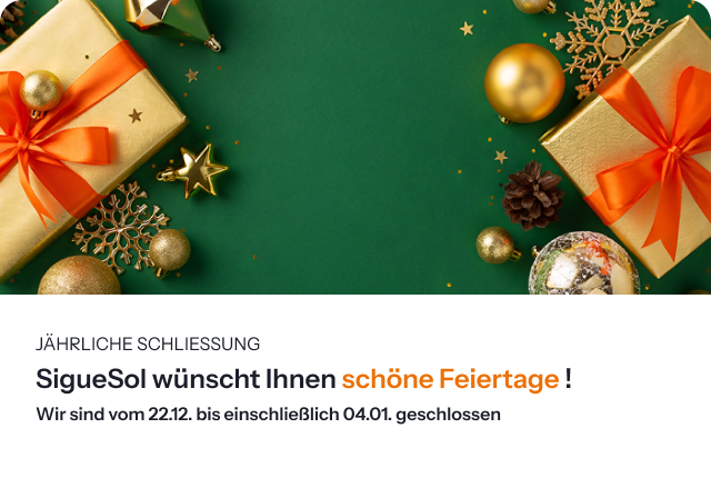 SigueSol wünscht Ihnen schöne Feiertage und informiert Sie über die jährliche Schließung vom 22. Dezember bis zum 4. Januar